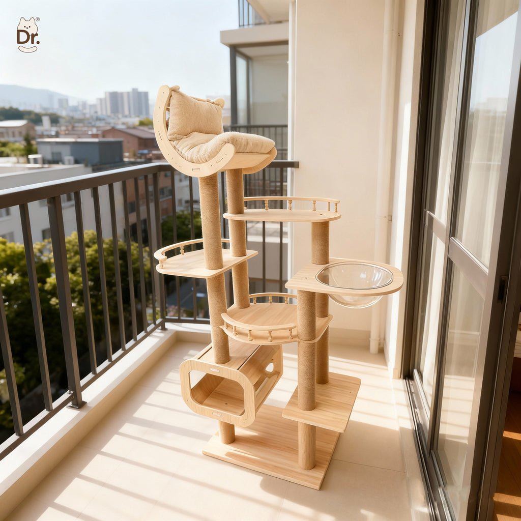 Large Solid Wood Cat Climbing Frame with Scratching Post